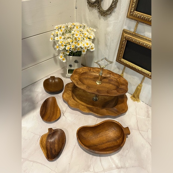 VINTAGE Wooden Serving Set – 5 Pieces - Picture 3 of 8